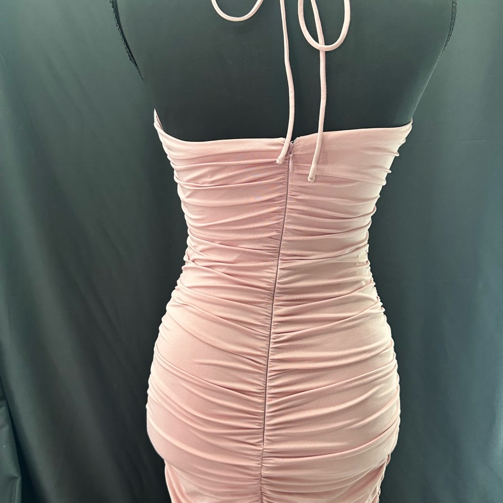 Cotton Candy Pink Ruched Halter Mini Dress S - Picture 4 of 5